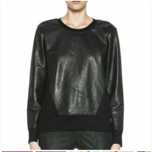 Helmut Lang Leather Wool Pullover Crewneck Black Biker Moto Black Sweatshirt Top